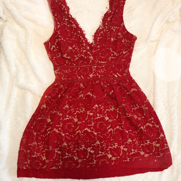 charlotte russe red lace dress Charlotte Russe XL Red Lace Lined Dress Unlined Waistline